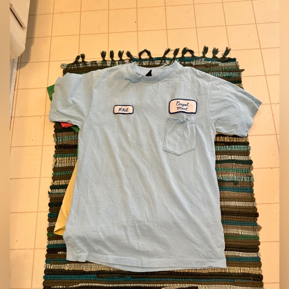 Vintage Tops - 80s Vintage Baby Blue Single Pocket T with Patches